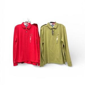 Tommy Hilfiger Red and Olive Long Sleeve Polos